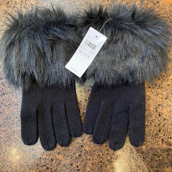 Ann Taylor Accessories - ANN TAYLOR FAUX FUR BLACK GLOVES